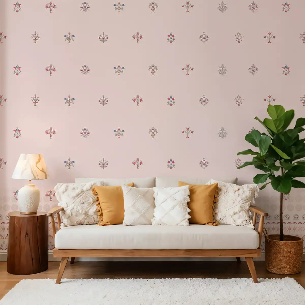 Light Pink Indian Motif Wallpaper for Rooms - Main Image