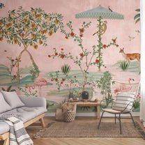 Gulbiya, Pink Chinoiserie Wallpaper, Sukoon Collection, Customised