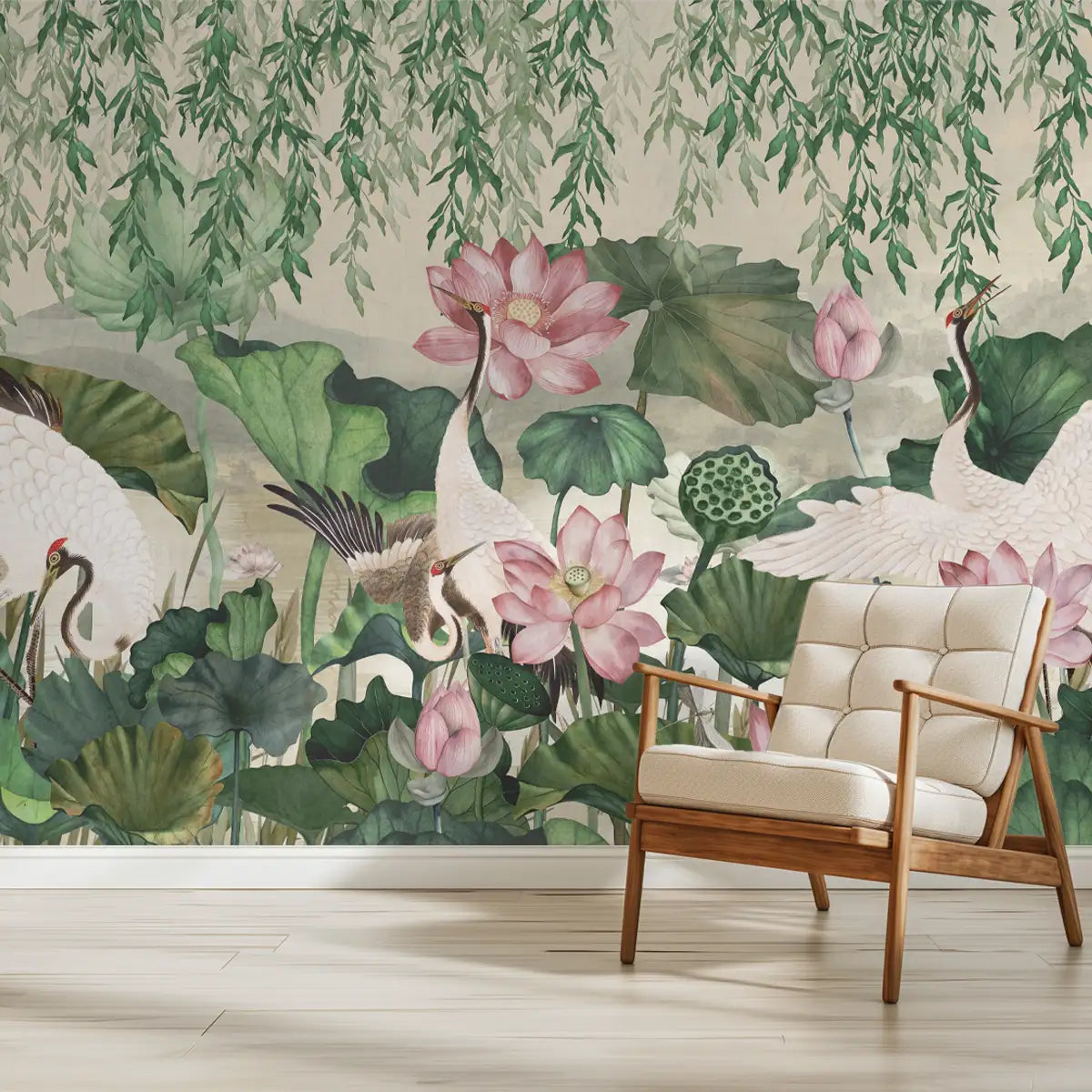 Lotus Garden, Luxury Floral Wallpaper for Rooms