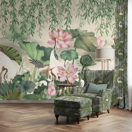 Lotus Garden, Luxury Floral Wallpaper for Rooms