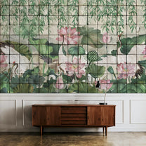 Lotus Garden, Luxury Floral Vintage Tile Wallpaper for Rooms