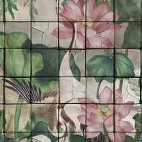 Lotus Garden, Luxury Floral Vintage Tile Wallpaper for Rooms