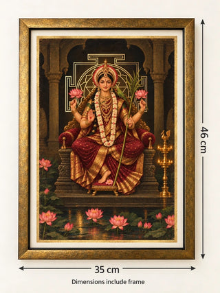 Size guide for Maa Lalita Tripura Sundari framed wall art: 46 cm high and 35 cm wide including frame