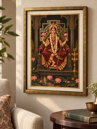 Maa Lalita Tripura Sundari framed wall art on a living room wall