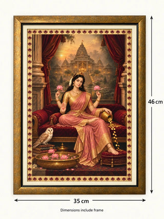 Size guide for Mahalakshmi Darbar framed wall art: 46 cm high and 35 cm wide including frame