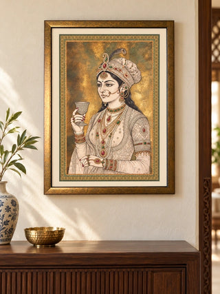 Malika-e-Riyasat framed wall art hung in an entryway