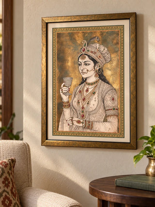 Malika-e-Riyasat framed wall art on a living room wall