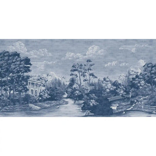 A full wall view of the blue manor estate wallpaper, showcasing detailed European-inspired landscape and architecture.