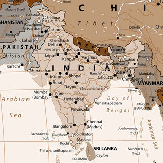 Vintage Style World Map Wallpaper, Brown & Beige, Made to Size