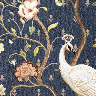 A detailed close-up of the Mayura mural highlighting the hand-painted white peacock and textured floral motifs.