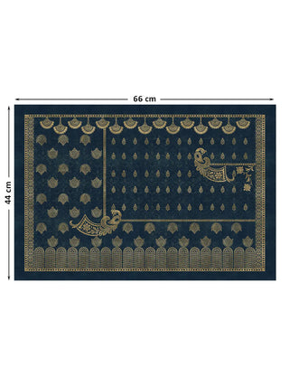Full pattern layout of the Midnight Crest navy and gold wall art shown at 44 cm by 66 cm dimensions with teardrop motifs, fans and stylised birds