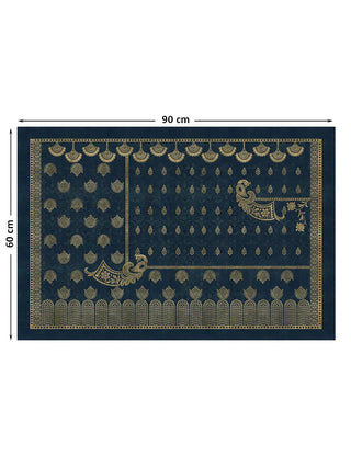 Full pattern layout of the Midnight Crest navy and gold wall art shown at 60 cm by 90 cm dimensions with teardrop motifs, fans and stylised birds