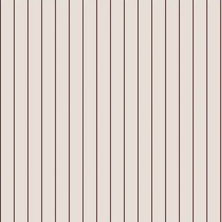 Close-up of the beige wallpaper with evenly spaced vertical brown stripes, showcasing its clean and modern look.