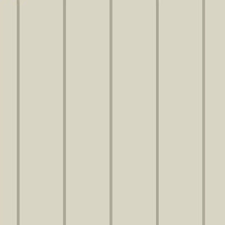 Close-up of the wallpaper pattern with vertical gray and beige stripes, showing its refined and minimal design.