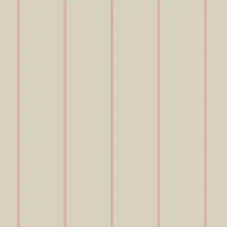 Close-up of pink and beige striped wallpaper, showing soft vertical lines that give a subtle, elegant texture.
