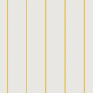 Close-up of the yellow and cream striped wallpaper showcasing evenly spaced vertical lines for a clean and cheerful style.