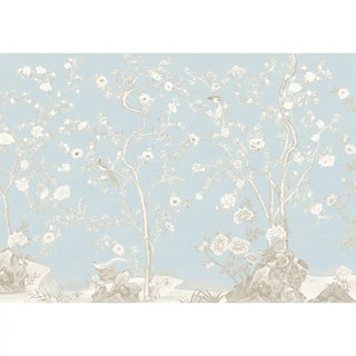 A section of the wallpaper showcasing the elegant floral motifs and soft vintage detailing.