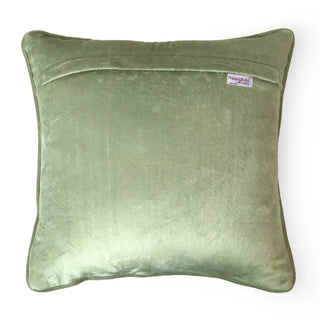 Solid sage green velvet back view of the Mithoo Groove handcrafted cushion cover.