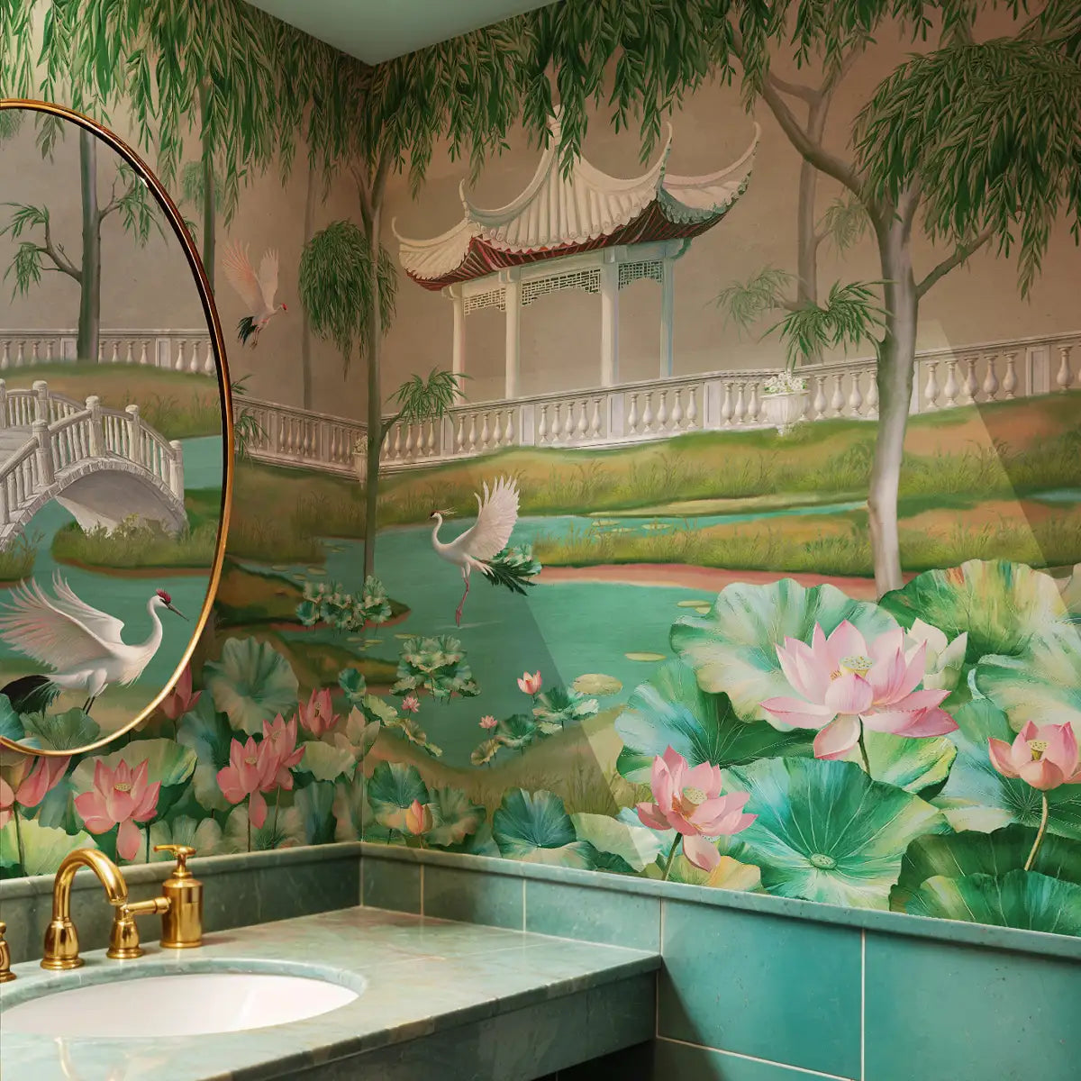 Garden of Grace, a Luxury Oriental Garden Style Wallpaper 