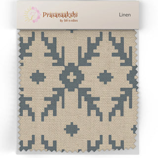 Fabric swatch of Moh Upholstery Fabric showing ivory base with contemporary grey motifs.