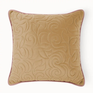A full-front view of the Mughal Bel cushion in clay featuring an intricate quilted vine and leaf pattern.