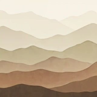 The Muted Horizon wallpaper in Sienna Sage shown in full pattern repeat, highlighting the layered ombré mountain silhouette gradient