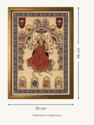 Size guide for Navadurga Virajitam framed wall art: 46 cm high and 35 cm wide including frame