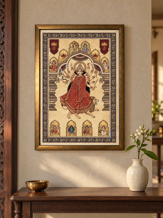 Navadurga Virajitam framed wall art hung in an entryway