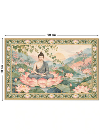 Nirvana Bloom landscape wall art in Sage & Blush, marked with its 90 cm by 60 cm dimensions.