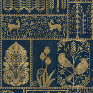 A close-up of the "Nizam" Indian style wallpaper, highlighting the intricate details of the stylized animals and plants.