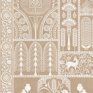 Close up detail of Nizam wallpaper showing texture and fine line work of deer and floral motifs.