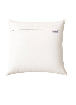 Back of the Padma Katha cushion cover in plain ivory with a concealed zip and Prasanaakshi label