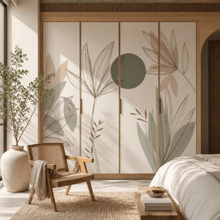 Green & Beige Floral Leaves Wallpaper on wardrobe View-wardrobe