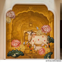 Pichwai Style Wallpaper for Lobby and Temple Walls, Yellow Site image