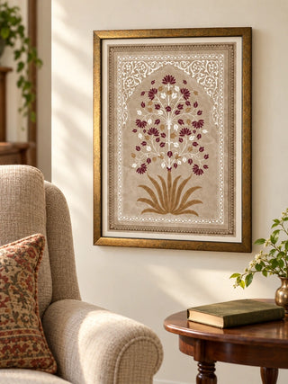 Pietra framed wall art hung in a living room