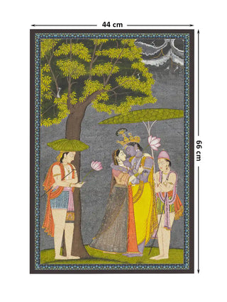 Full pattern layout of the Radha Krishna mural showing the 44cm by 66cm digital print dimensions.
