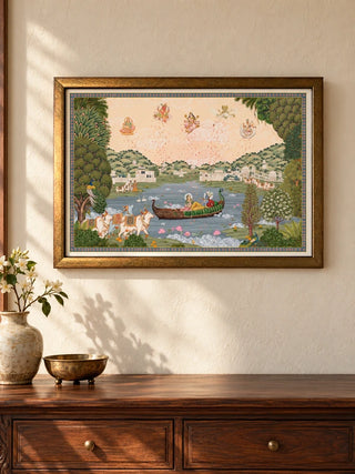 Radheshyam framed wall art hung in an entryway