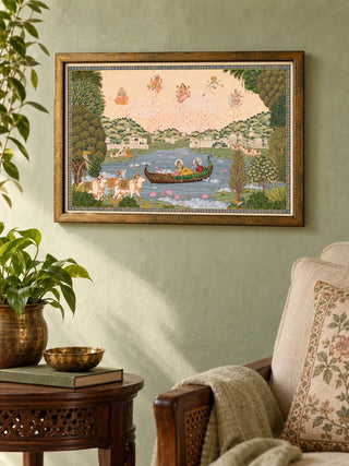 Radheshyam framed wall art hung in a living room