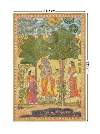Full pattern layout of the horizontal Raga Rama design with 81.2 cm by 121 cm dimensions shown.