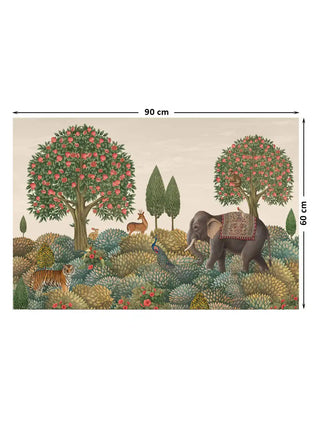 Complete pattern overview of the Rajasi Van royal jungle scene including tigers and monkeys with 90 cm by 60 cm dimensions.