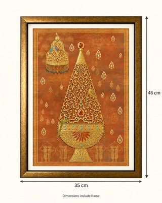 Size guide for Rajghrana framed wall art: 46 cm high and 35 cm wide including frame
