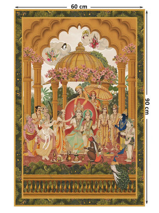 Ram Abhishek embroidered traditional Indian wall art print in a vertical layout, size 60cm x 90cm.