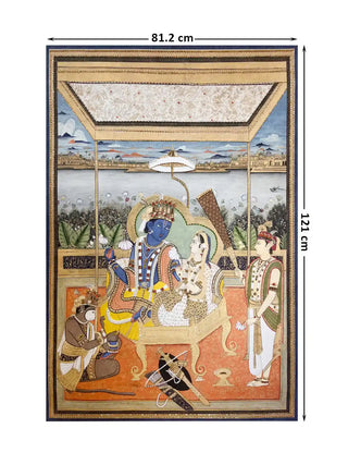 Full pattern layout of the Ram Darbar mural displaying the 81.2cm by 121cm digital print dimensions.