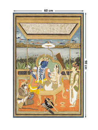 Full pattern layout of the vertical Ram Darbar design with 60 cm by 90 cm dimensions shown