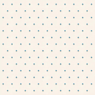 The full repeating layout of the Rani wallpaper showcasing the rhythmic diamond grid of blue floral motifs on a cream ground.