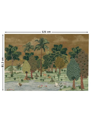 Complete design layout of the Ranthambore jungle motif showcasing lush trees and wildlife with 81 cm by 121 cm dimensions.