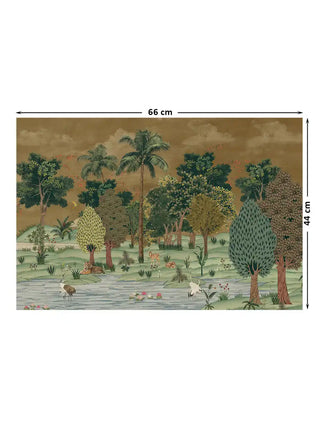 Complete design layout of the Ranthambore jungle motif showcasing lush trees and wildlife with 66 cm by 44 cm dimensions.