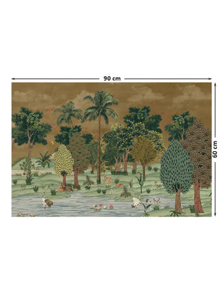 Full design overview of the Ranthambore tropical landscape featuring tigers and storks with 90 cm by 60 cm dimensions.