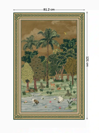 Full front view of the vertical Ranthambore Forest wall art print with annotated large dimensions measuring 81.2 cm by 121 cm.