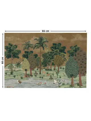 Full pattern layout of the Ranthambore Forest wall art in forest green, shown in the 66 x 44 cm size for a study or entryway wall.